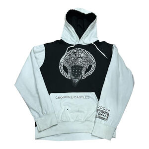 Crooks & Castles Hoodie Mens Large Black Graphic Pullover Fleece Sweatshirt